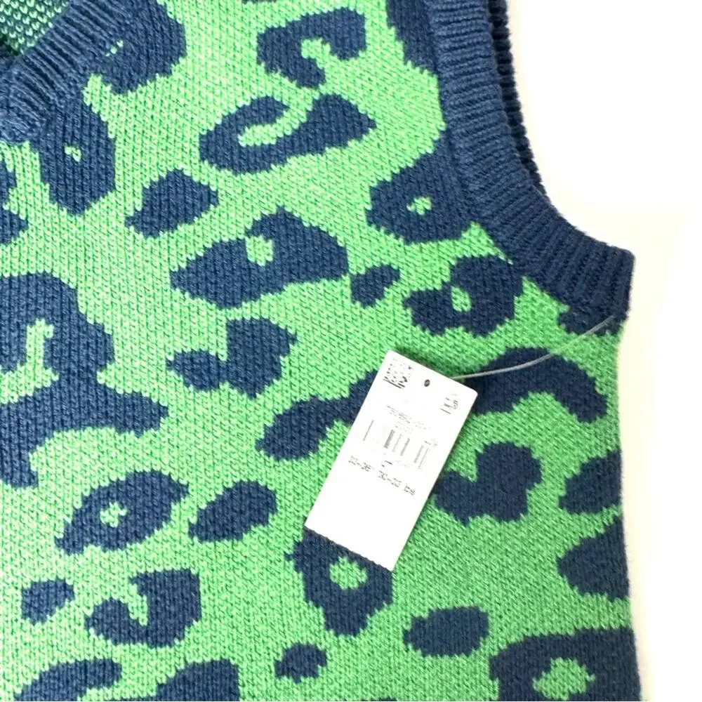 Old Navy Green and Blue Leopard Print Sleeveless V Front Sweater Vest   Sz 2T